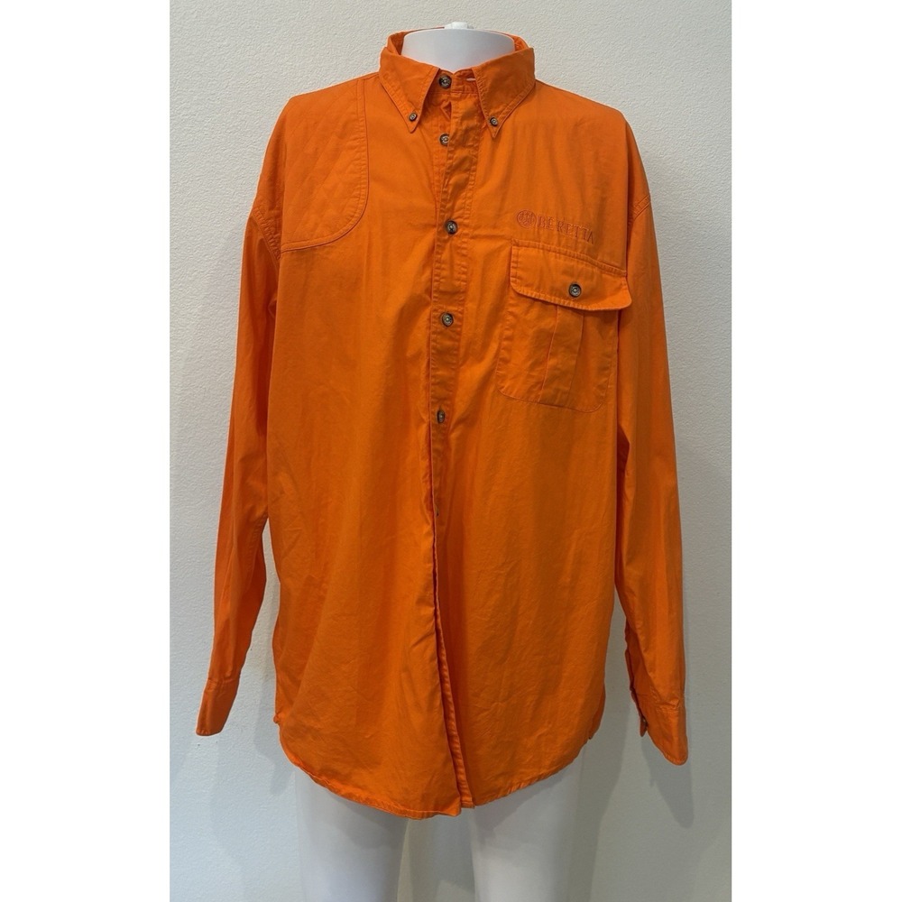 Beretta Mens Long Sleeve Shooting Hunting Shirt Size L Orange Vented Padded